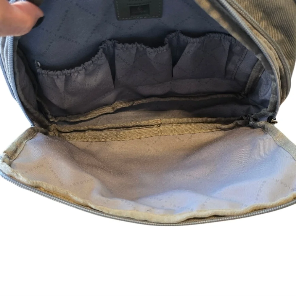Bvlgari Parfums Set Of 2 Gray Canvas Zip Cosmetic Toiletry Cases
